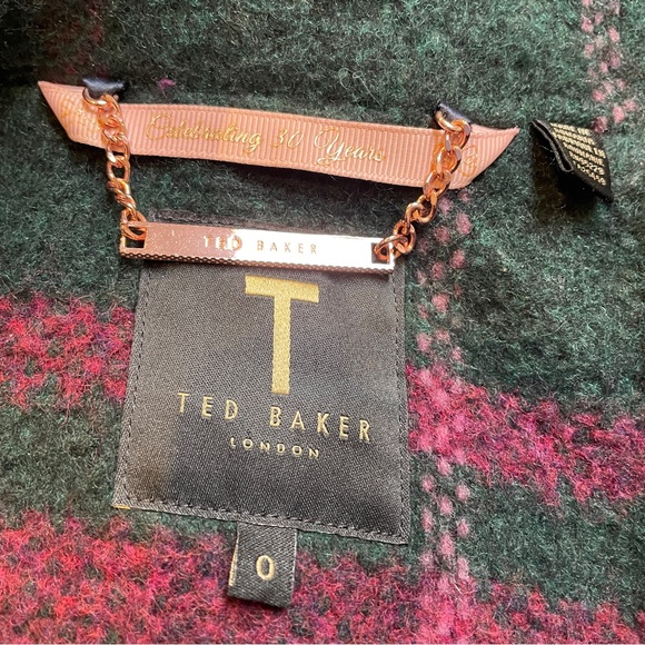 Ted Baker London Wool Blend Plaid Wrap Coat | Size 0 (US 2–4) - Picture 8 of 9